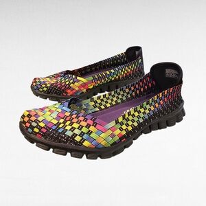Skechers Lightweight Memory Foam Multicolor Slip On Woven Walking Shoes Size 8